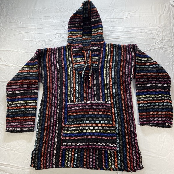 Vintage Other - Vintage Baja Hoodie Multicolor Striped Mexican Pullover Poncho No Size Y2K